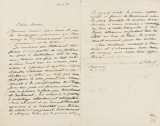 Handwritten letter by Alfred Nobel.