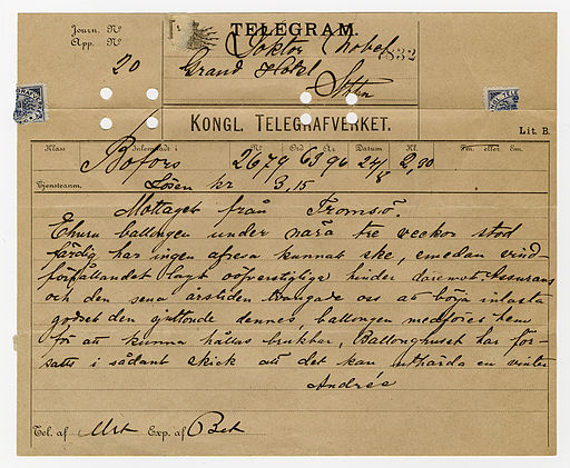 Telegram written by Alfred Nobel.