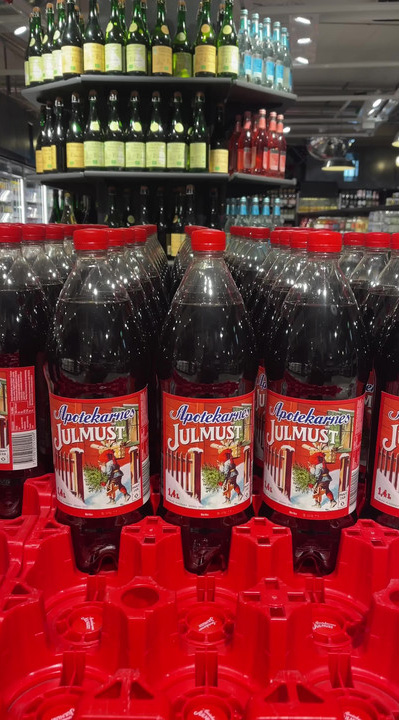 Christmas beverage on the shelves in a Swedish store.